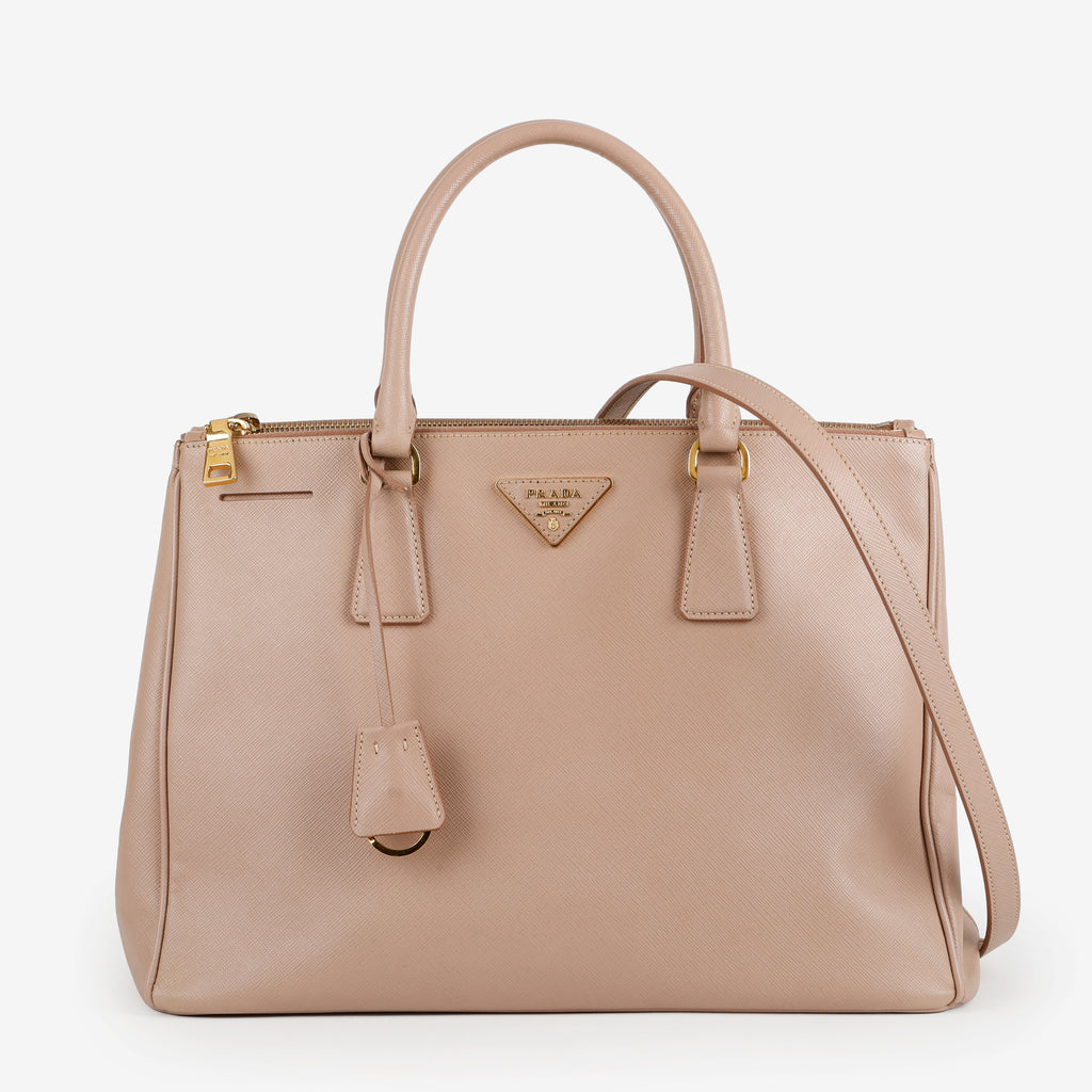 Medium Galleria Double Zip Tote, Dusty Pink Saffiano