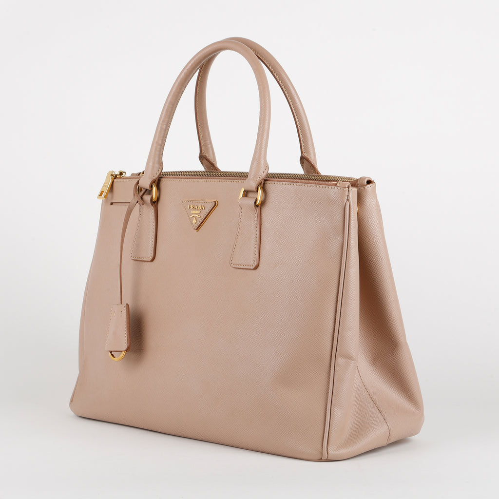 Medium Galleria Double Zip Tote, Dusty Pink Saffiano