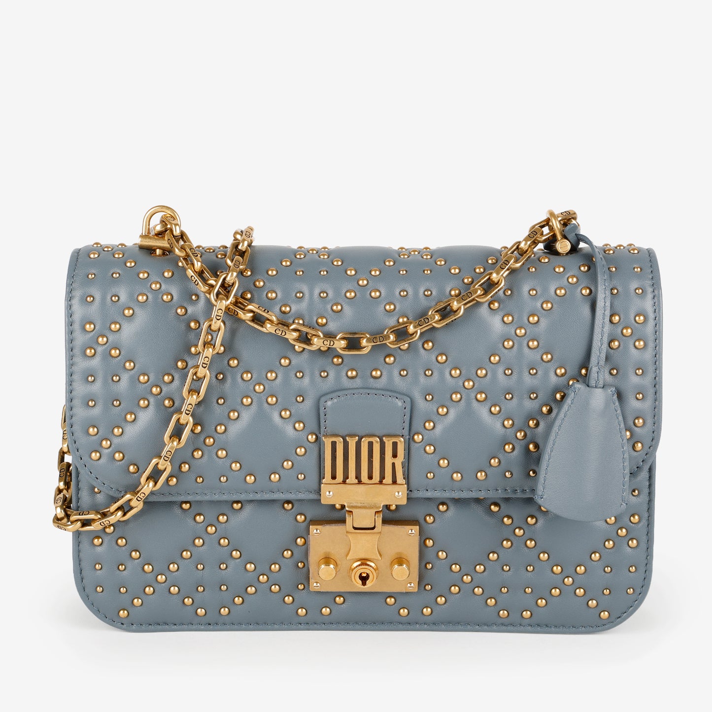 Dioraddict Flap Bag, Cannage Studded Leather Dusty Blue
