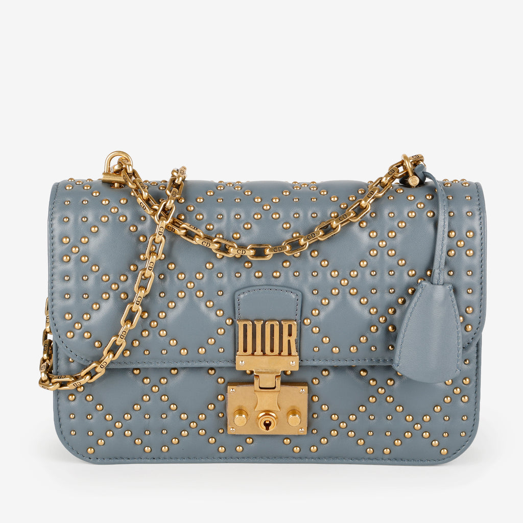 Dioraddict Flap Bag, Cannage Studded Leather Dusty Blue
