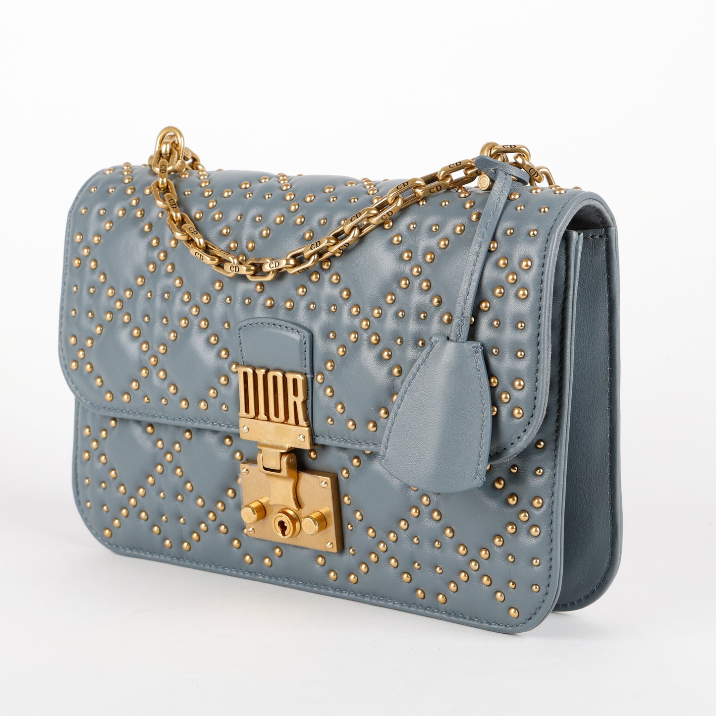 Dioraddict Flap Bag, Cannage Studded Leather Dusty Blue