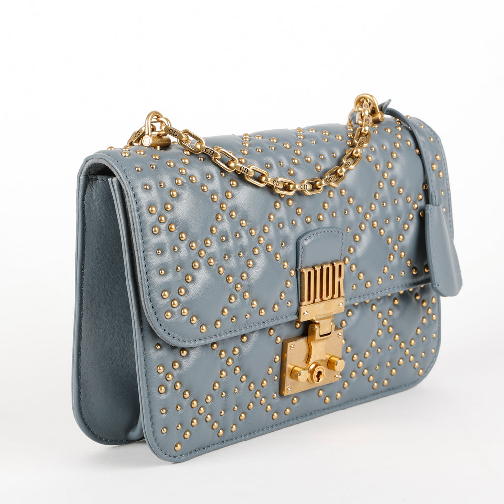 Dioraddict Flap Bag, Cannage Studded Leather Dusty Blue