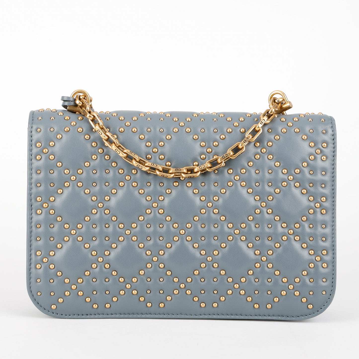 Dioraddict Flap Bag, Cannage Studded Leather Dusty Blue