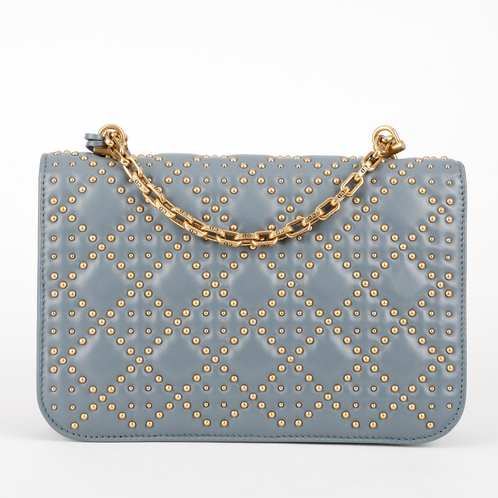 Dioraddict Flap Bag, Cannage Studded Leather Dusty Blue