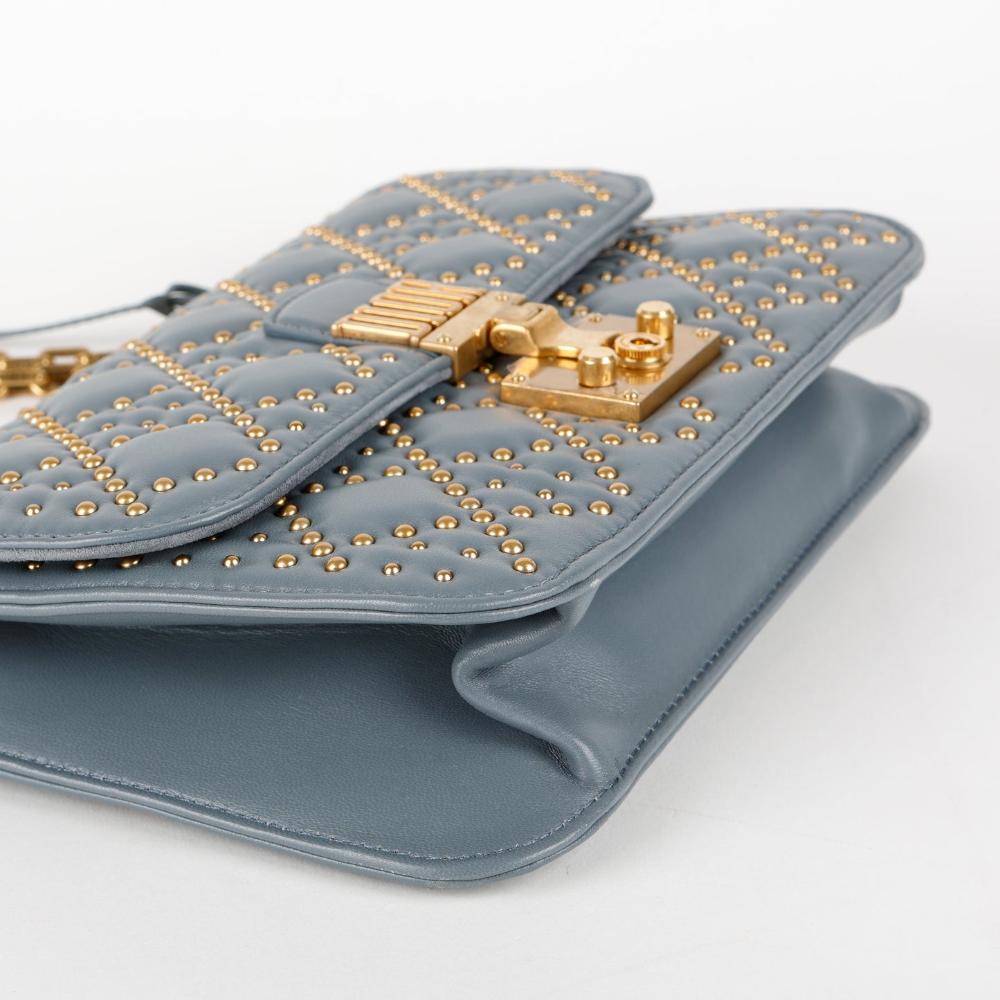 Dioraddict Flap Bag, Cannage Studded Leather Dusty Blue