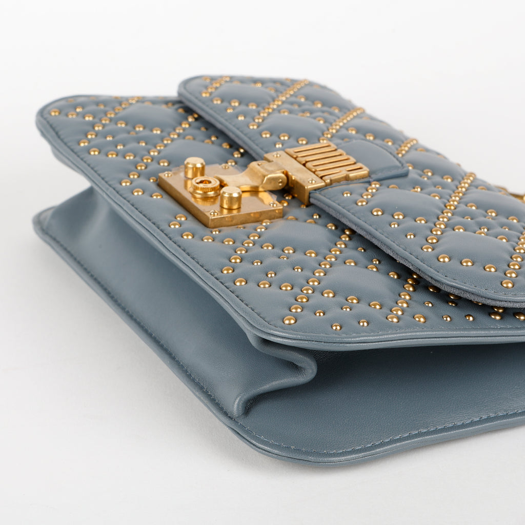 Dioraddict Flap Bag, Cannage Studded Leather Dusty Blue