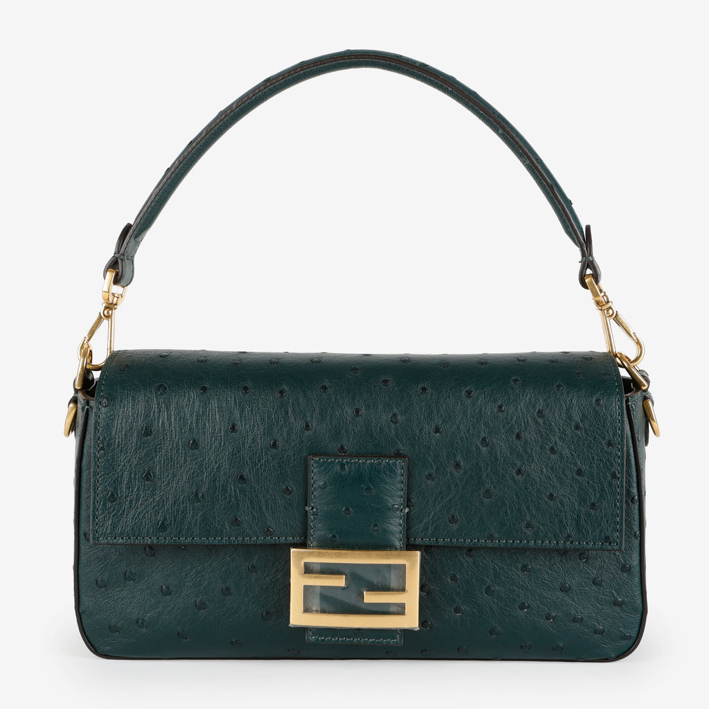 Green Ostrich Baguette