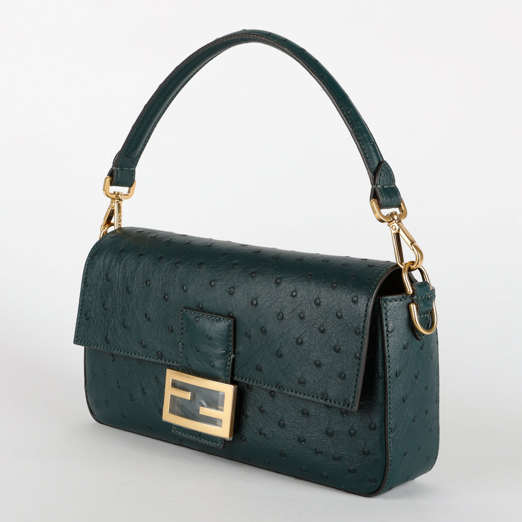Green Ostrich Baguette