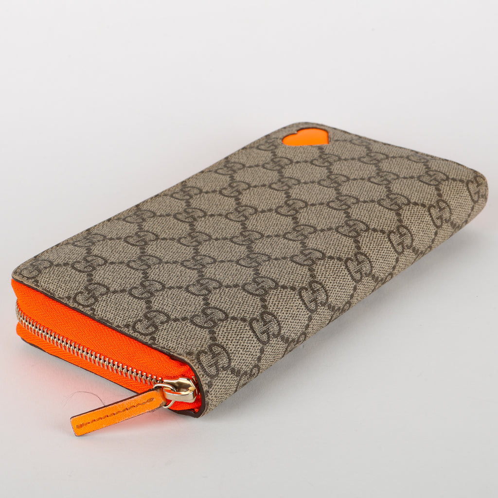 Heart Supreme Zip Around Wallet, Coated Canvas/Orange