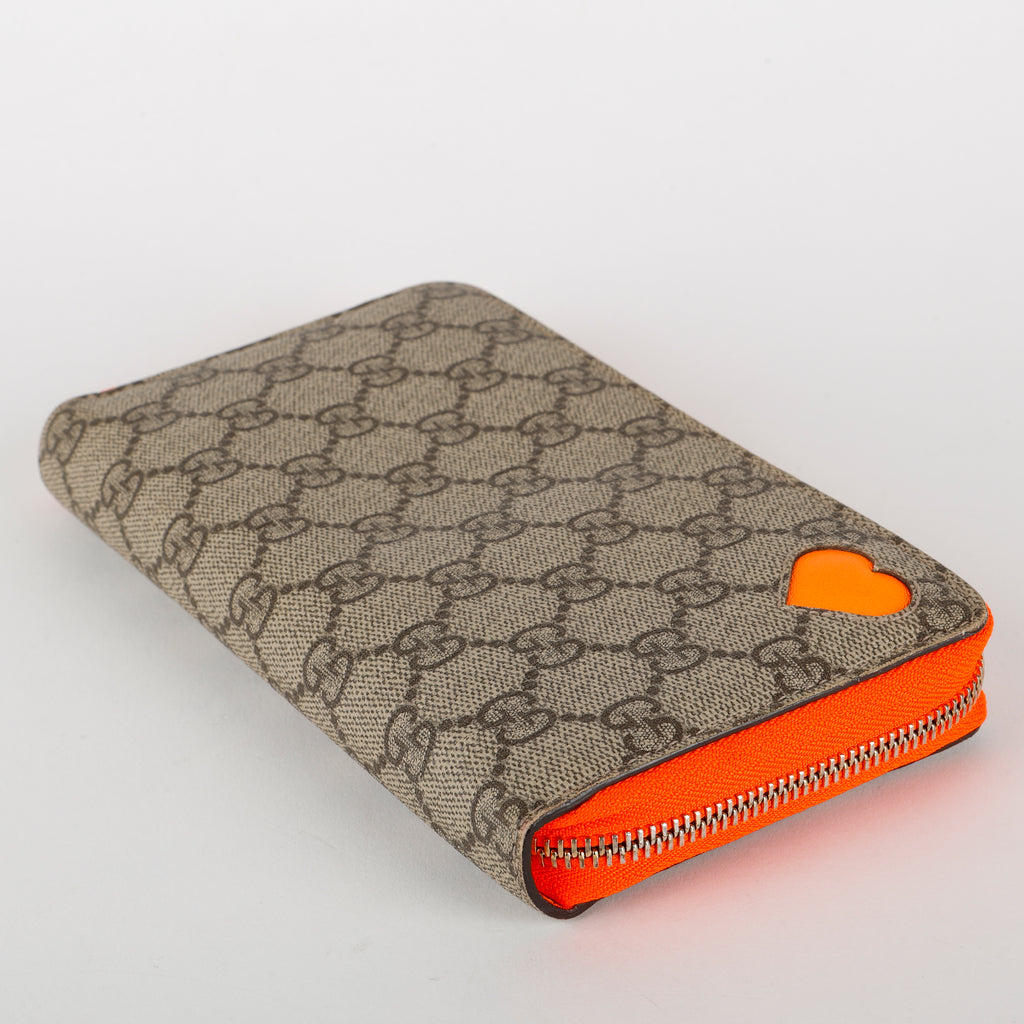 Heart Supreme Zip Around Wallet, Coated Canvas/Orange