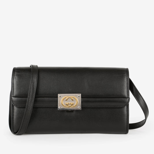 Linea Matissa Interlocking Clutch, Black Lambskin