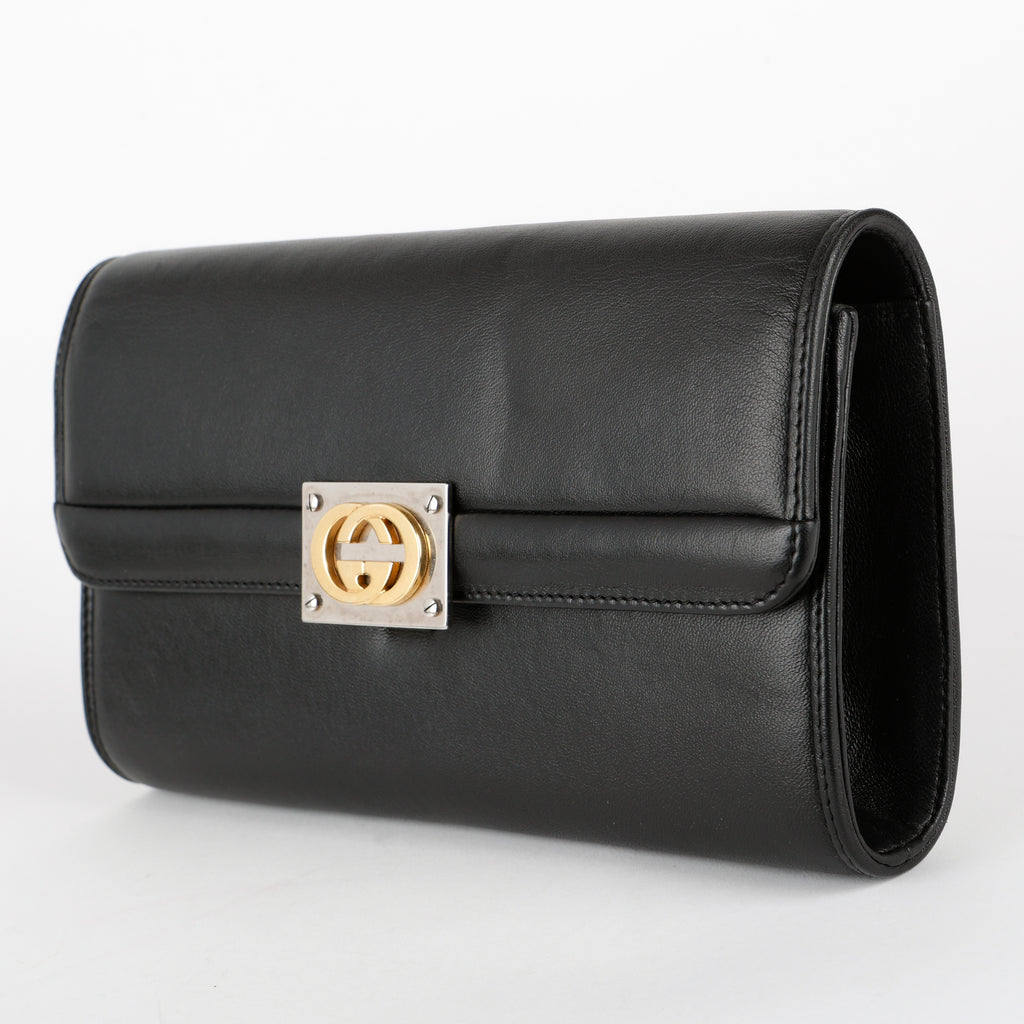 Linea Matissa Interlocking Clutch, Black Lambskin