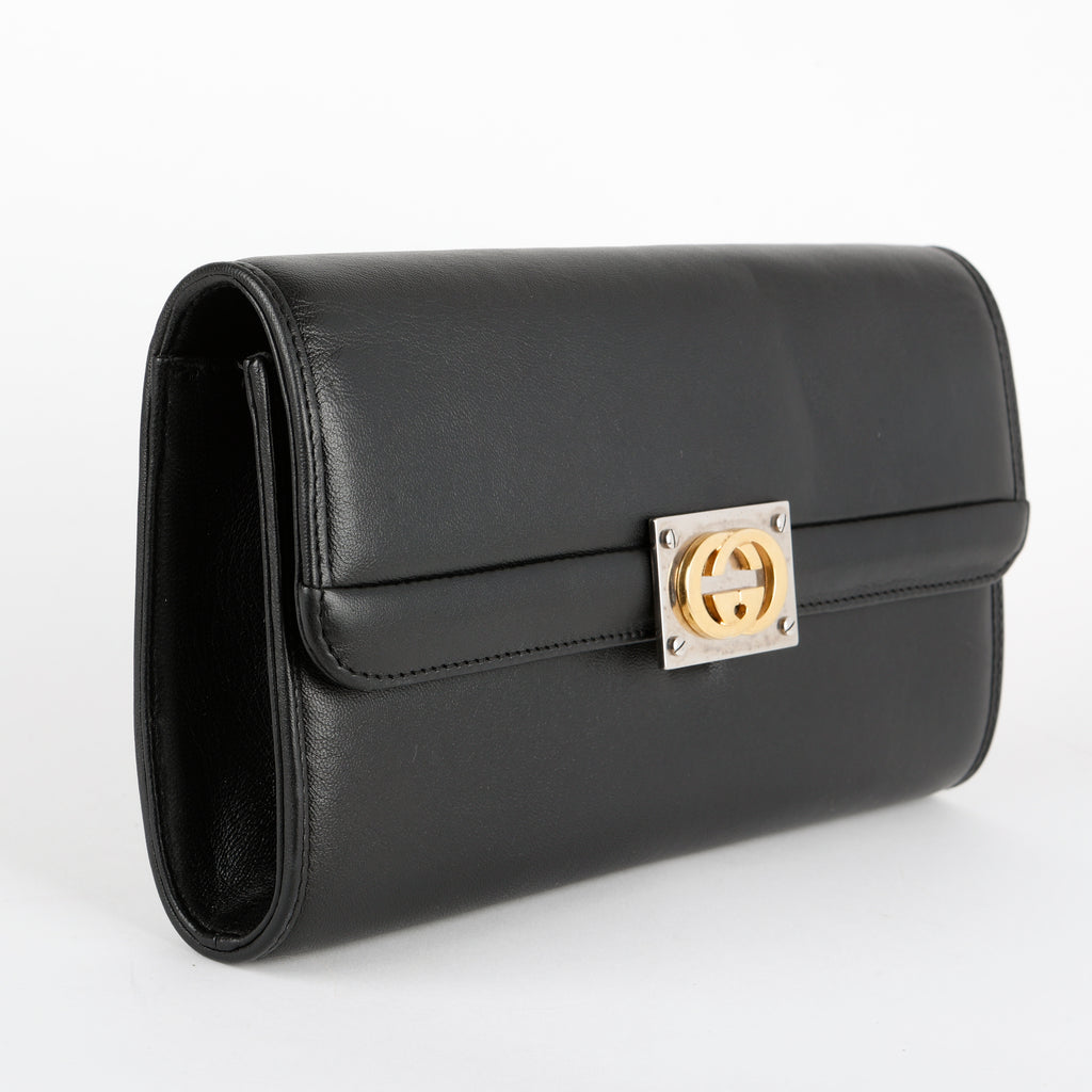 Linea Matissa Interlocking Clutch, Black Lambskin