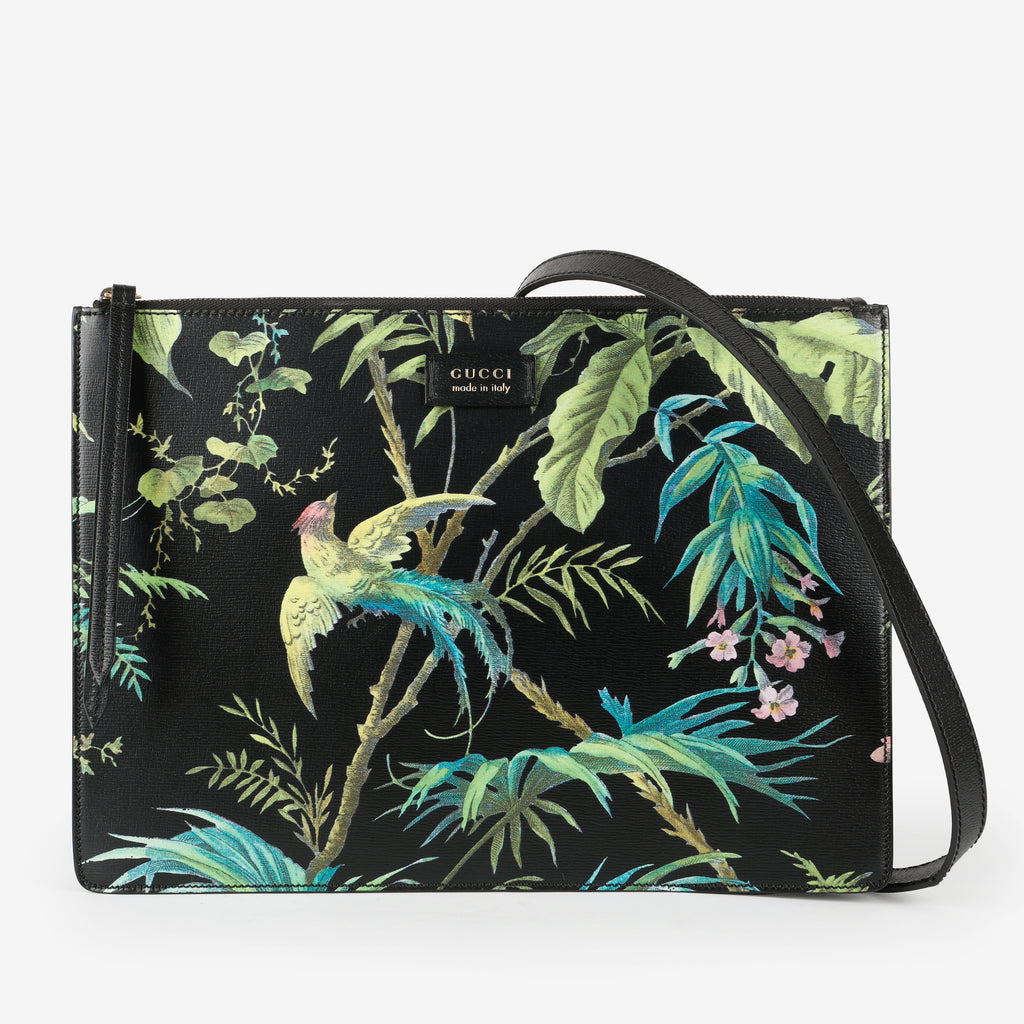 Tropical Bird Print Leather Crossbody