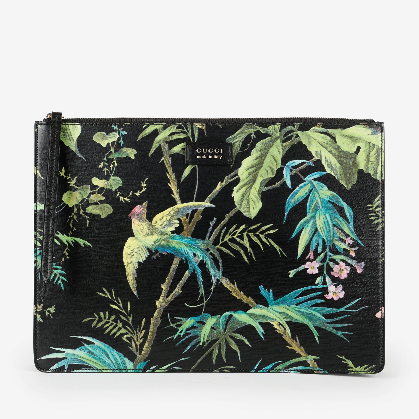 Tropical Bird Print Leather Crossbody