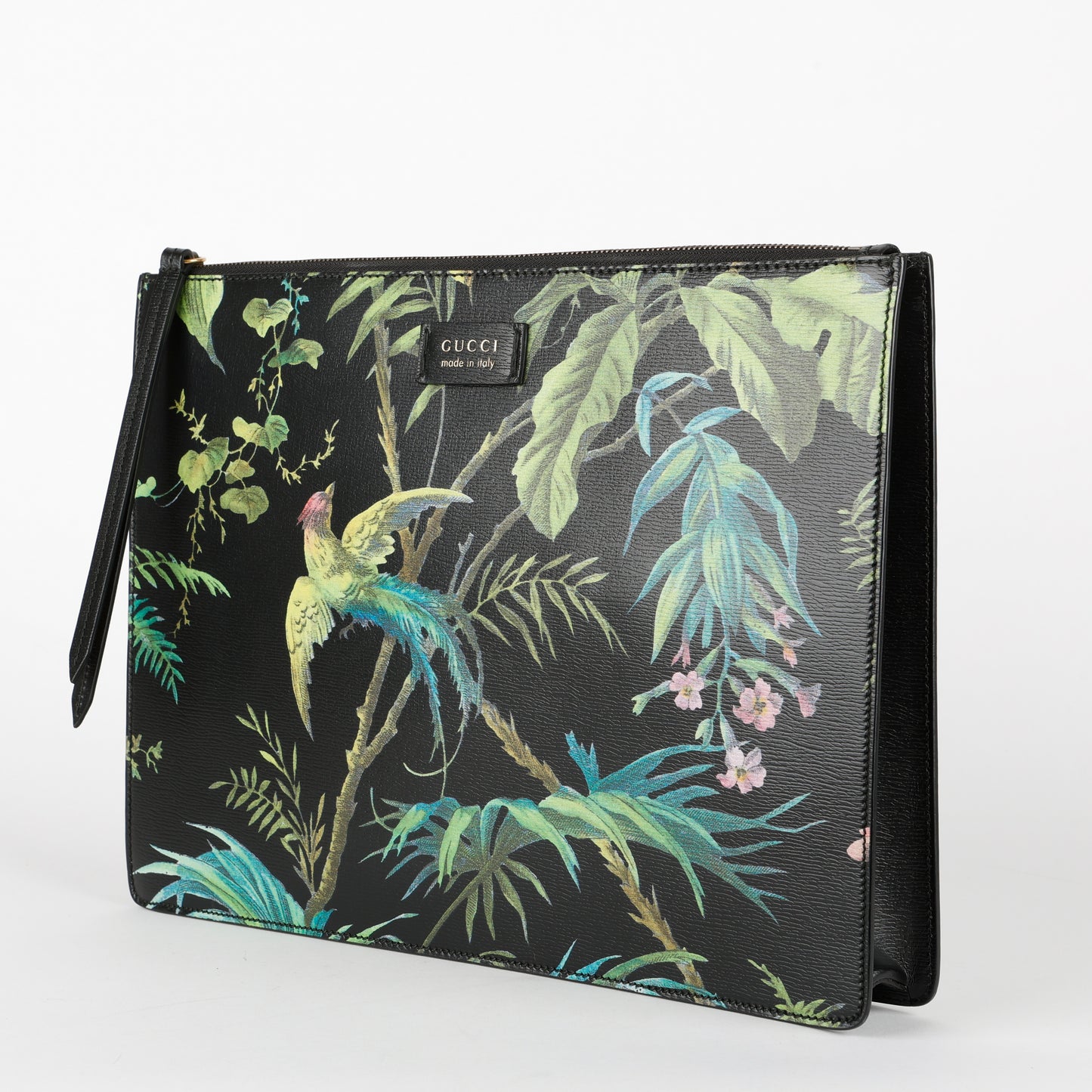 Tropical Bird Print Leather Crossbody