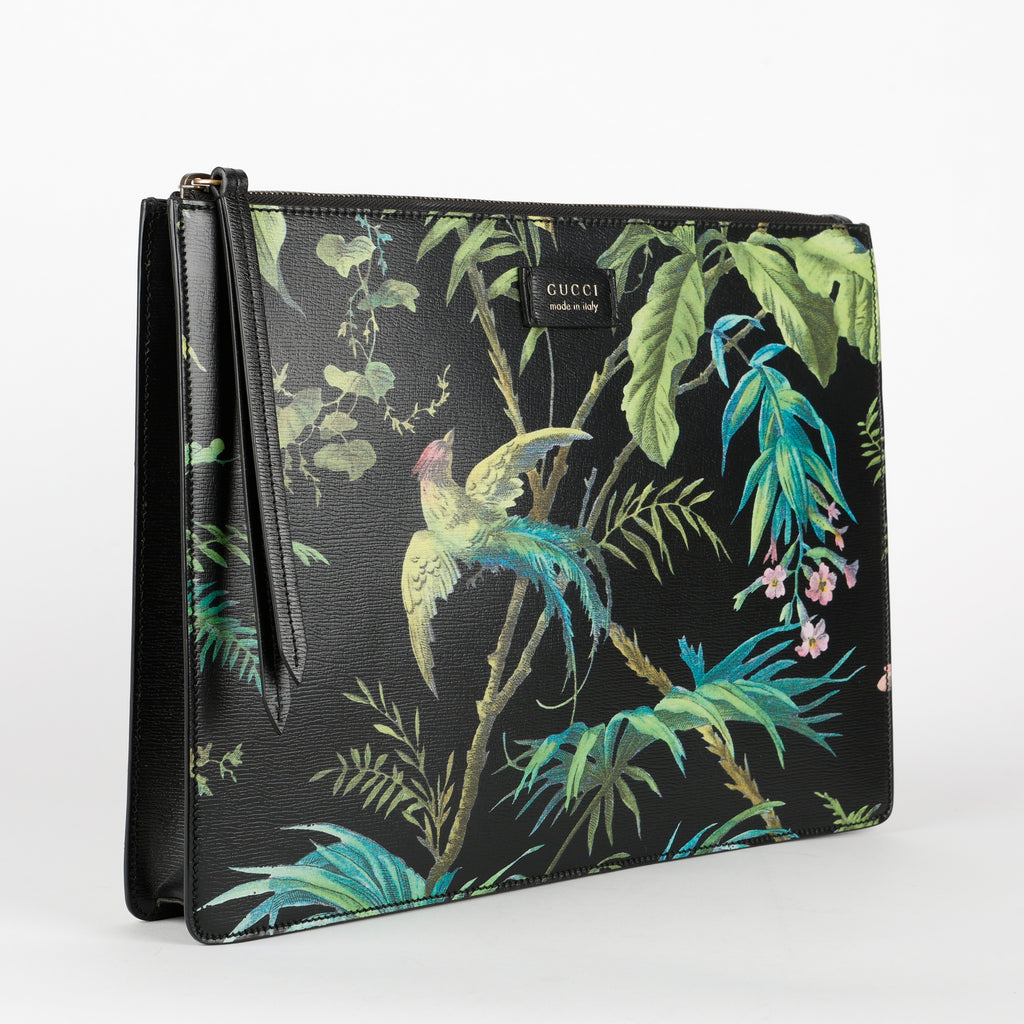 Tropical Bird Print Leather Crossbody