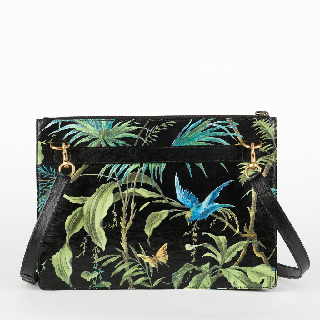 Tropical Bird Print Leather Crossbody