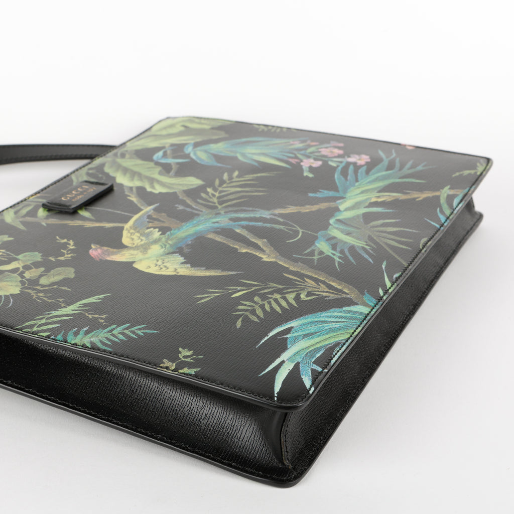 Tropical Bird Print Leather Crossbody