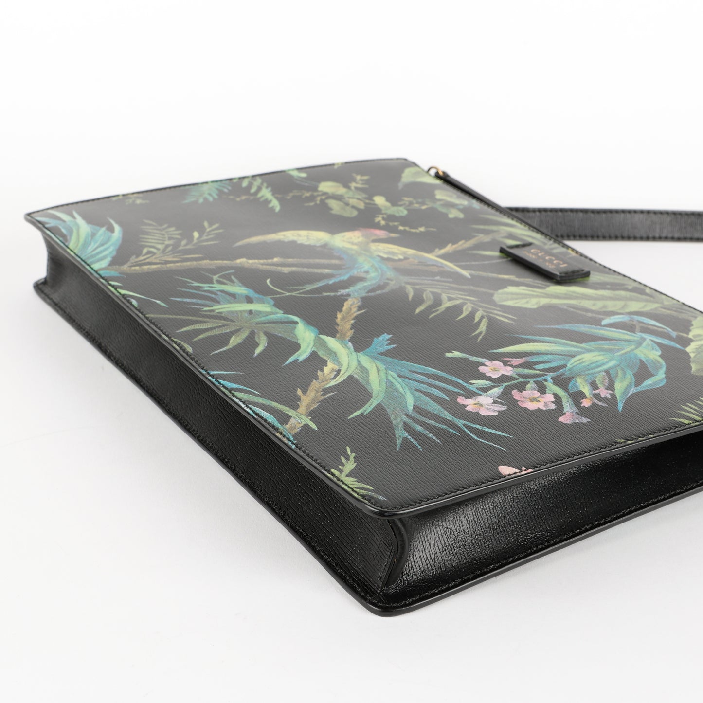 Tropical Bird Print Leather Crossbody