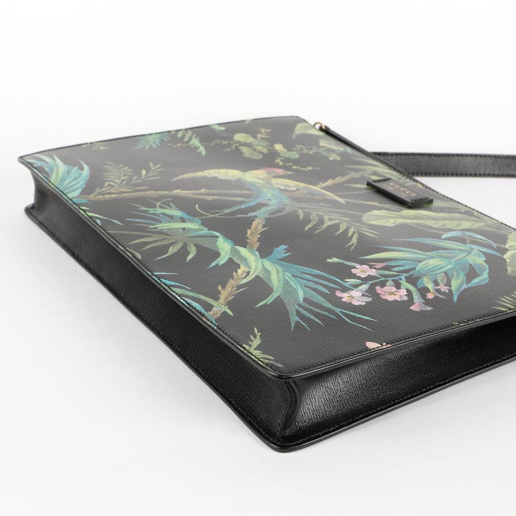 Tropical Bird Print Leather Crossbody
