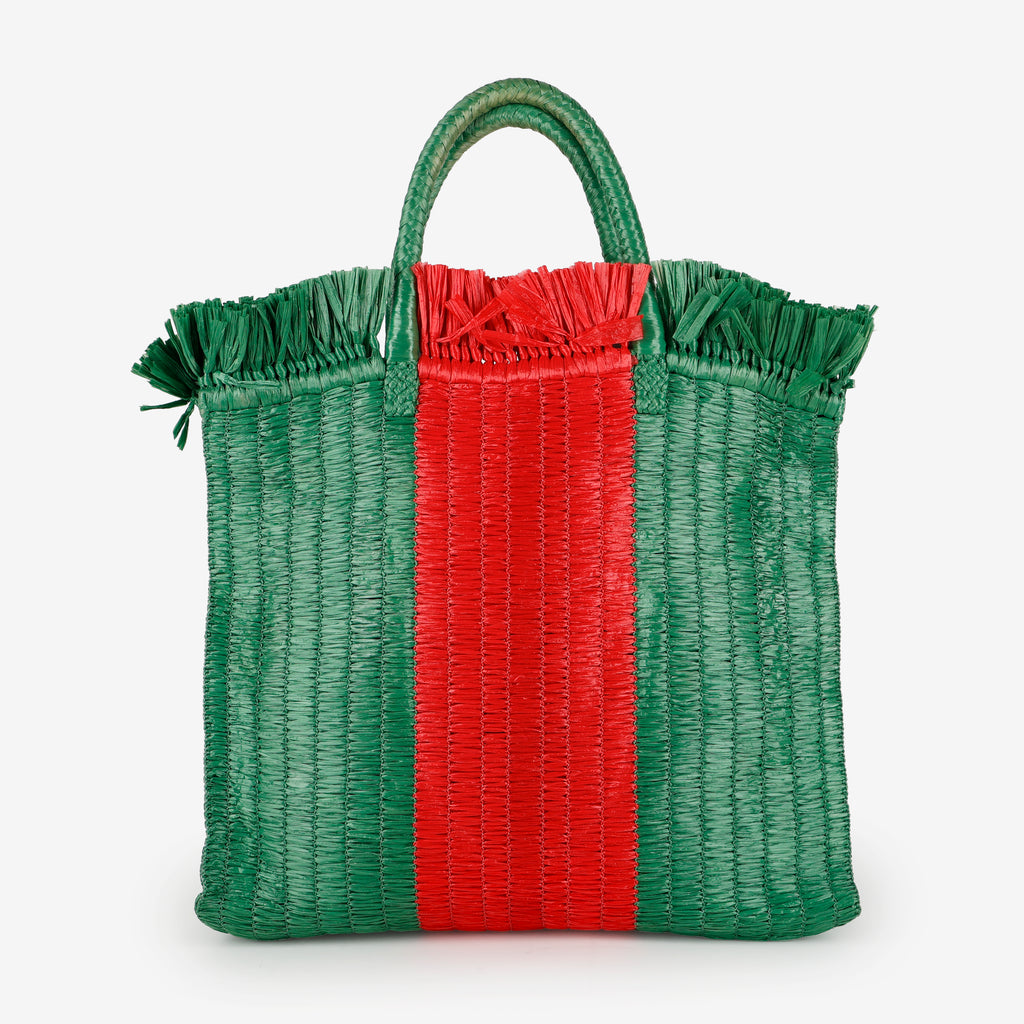 Web Cestino Tote, Green/Red Raffia