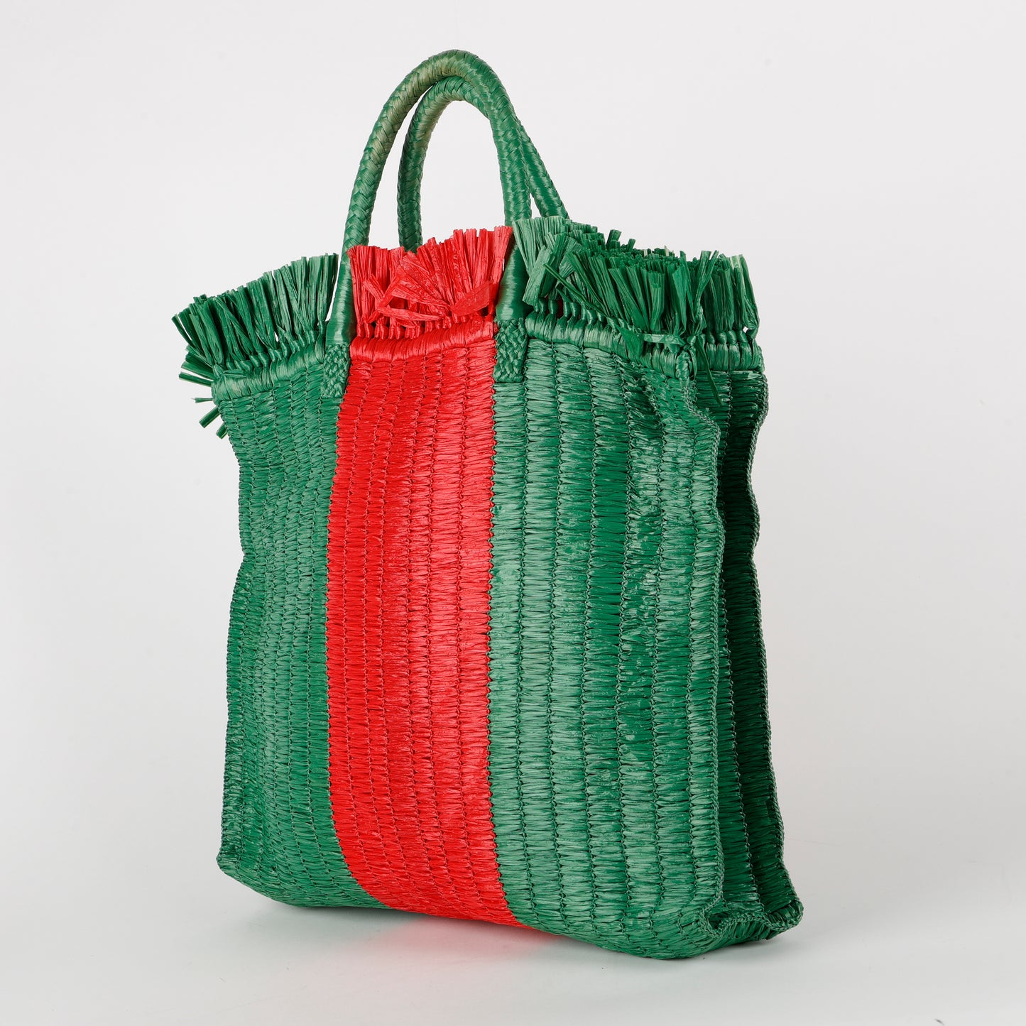 Web Cestino Tote, Green/Red Raffia