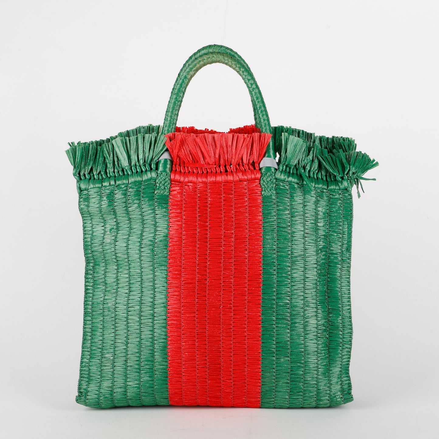 Web Cestino Tote, Green/Red Raffia