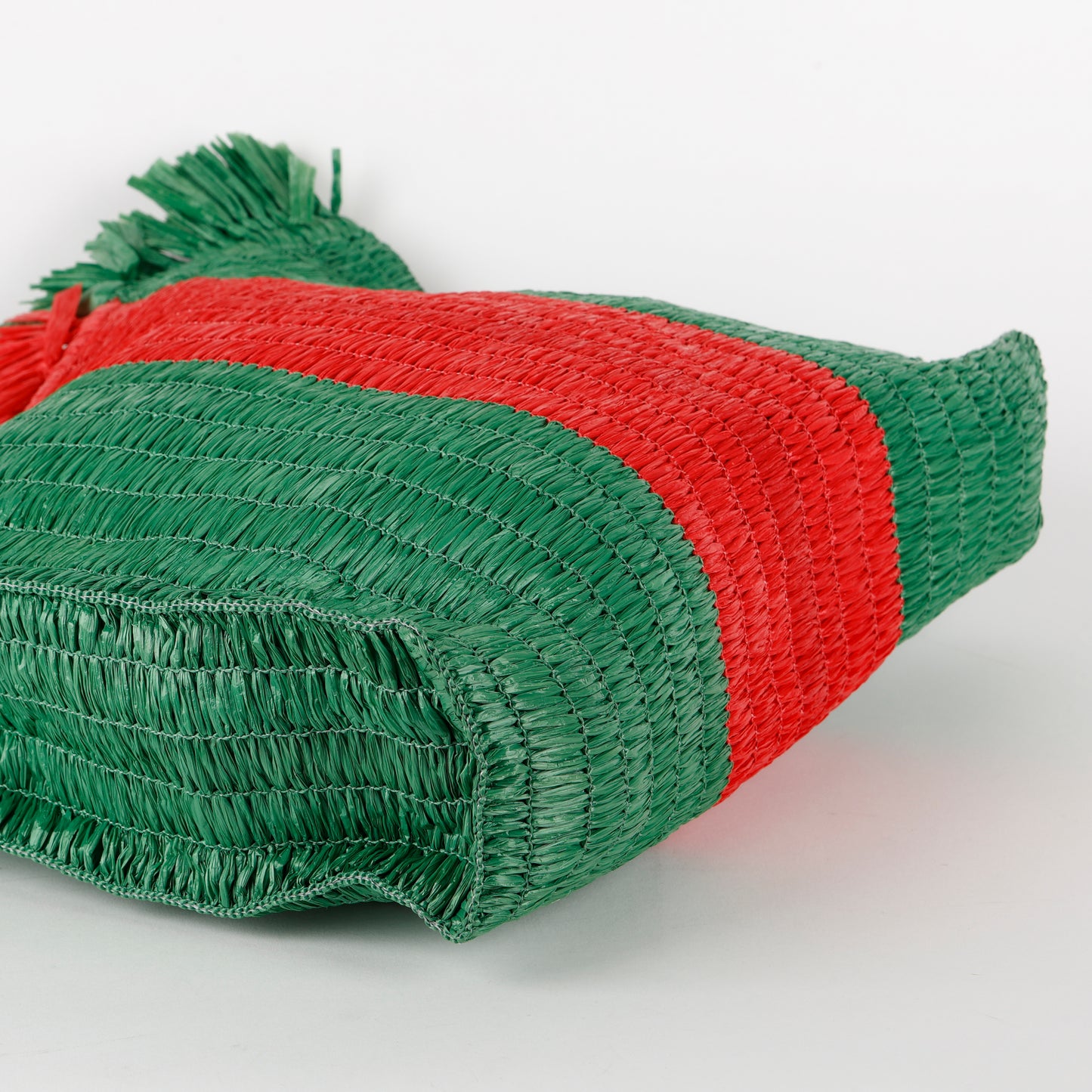 Web Cestino Tote, Green/Red Raffia