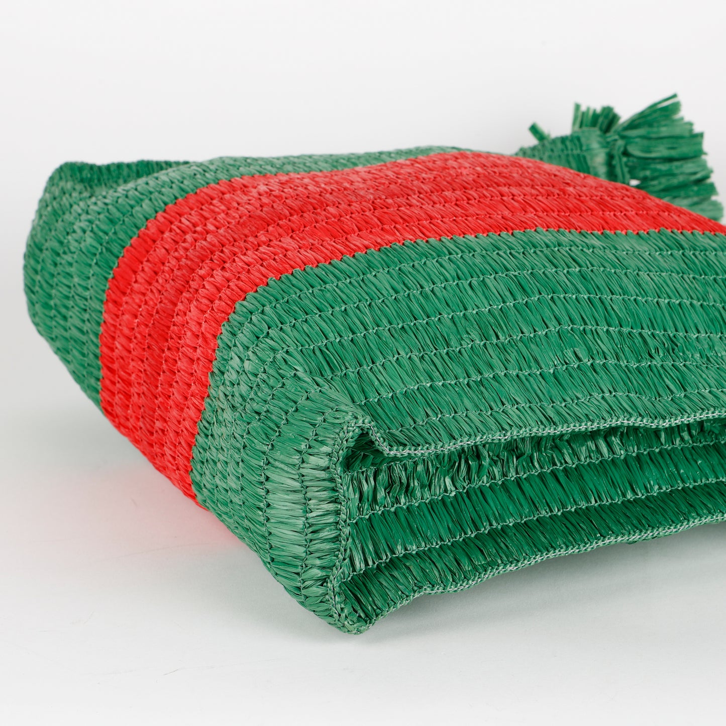 Web Cestino Tote, Green/Red Raffia