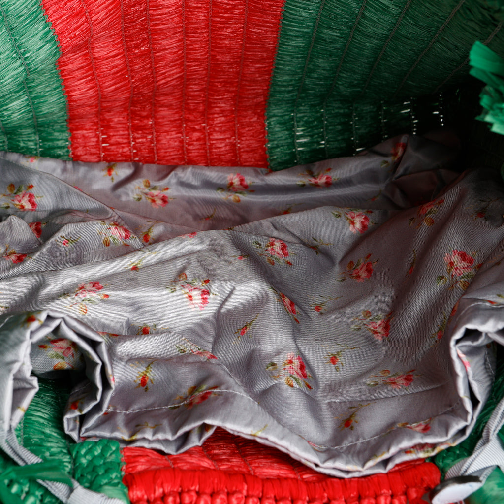Web Cestino Tote, Green/Red Raffia