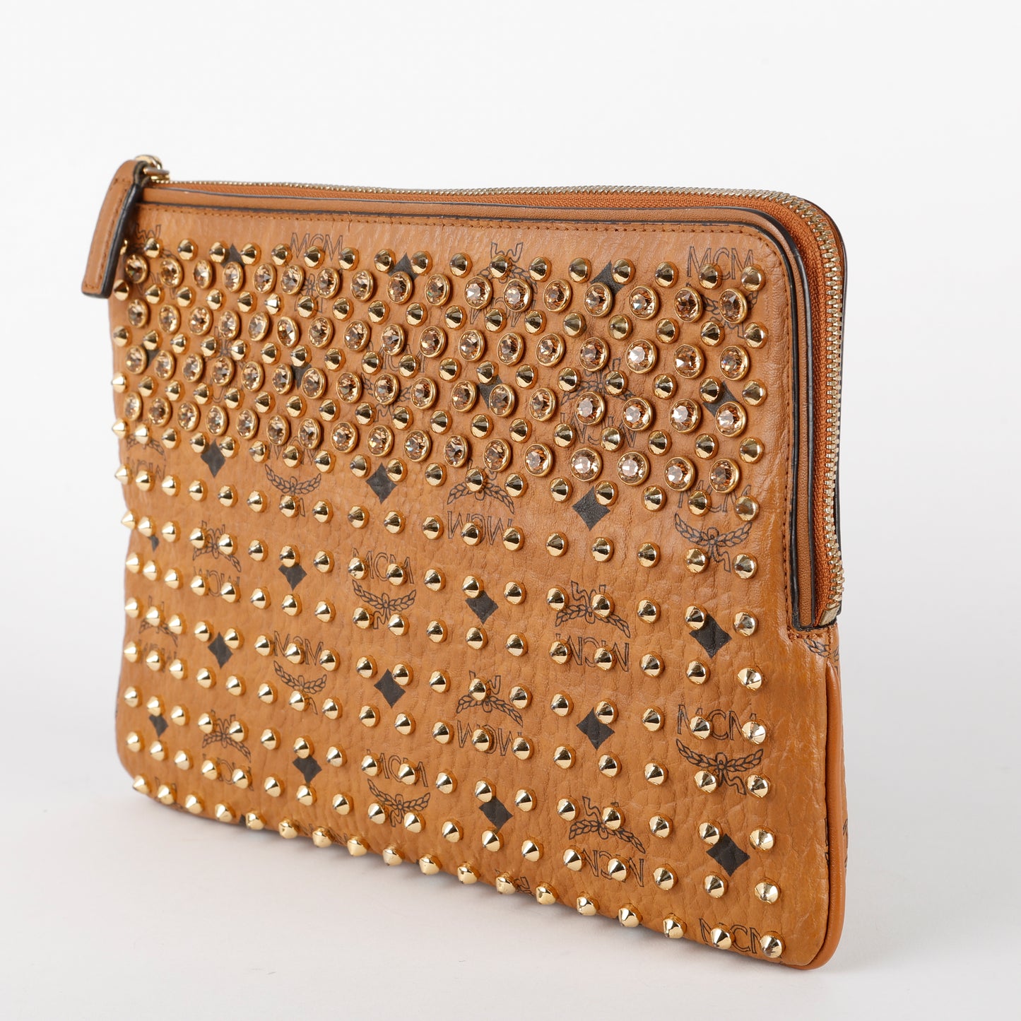 Medium Studded Visetos Pouch Crossbody, Cognac