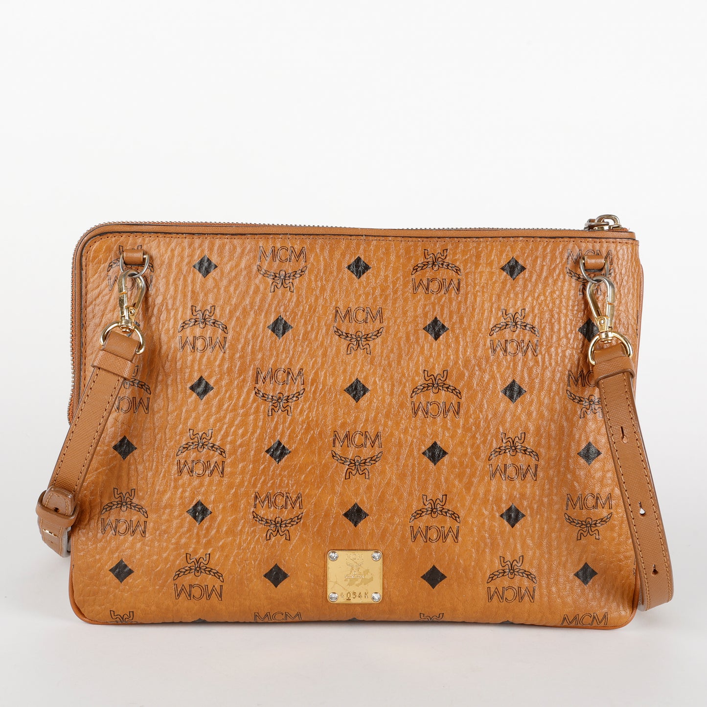 Medium Studded Visetos Pouch Crossbody, Cognac