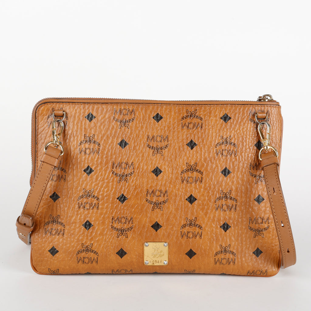 Medium Studded Visetos Pouch Crossbody, Cognac