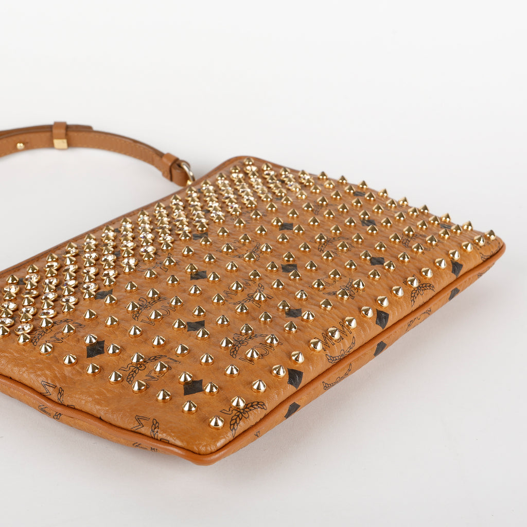 Medium Studded Visetos Pouch Crossbody, Cognac