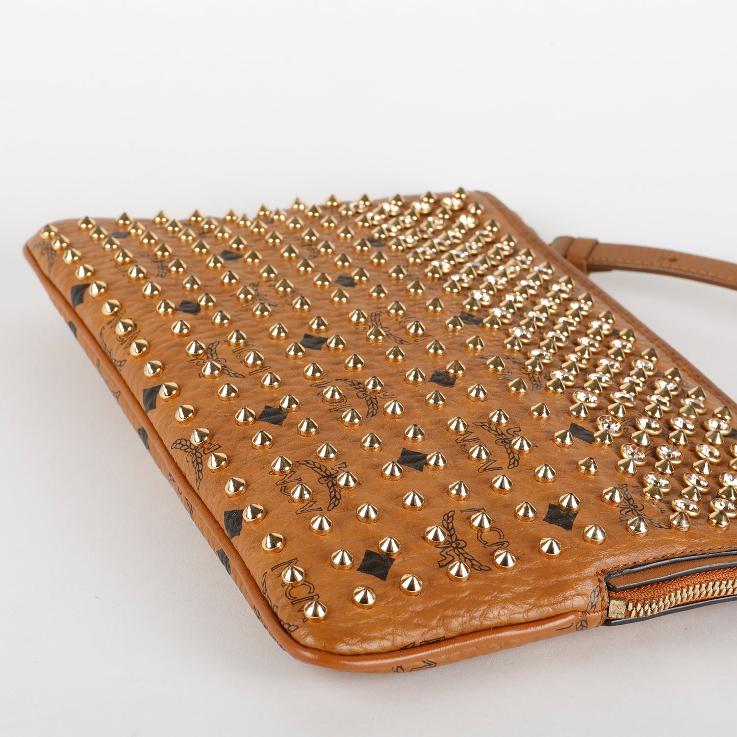 Medium Studded Visetos Pouch Crossbody, Cognac