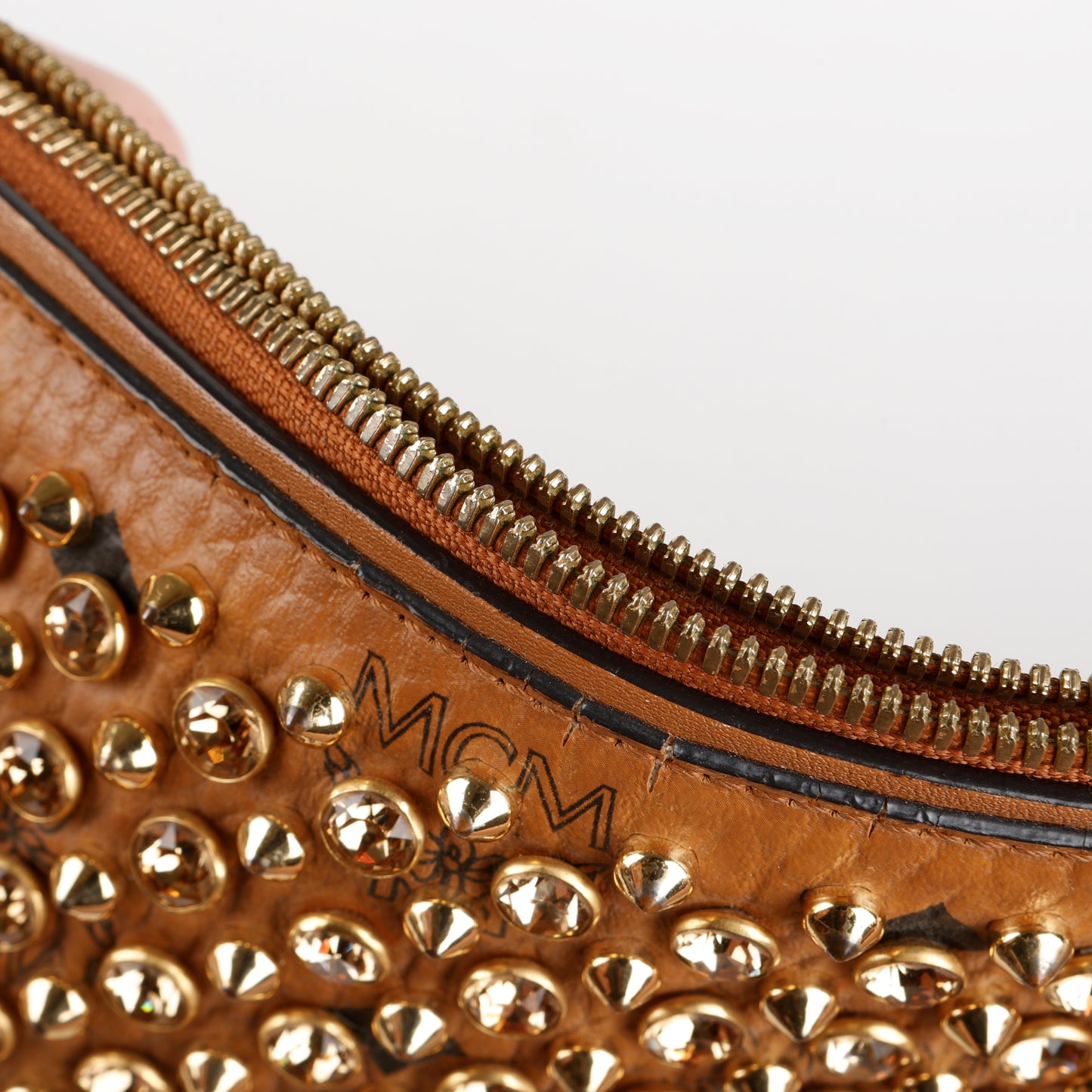 Medium Studded Visetos Pouch Crossbody, Cognac