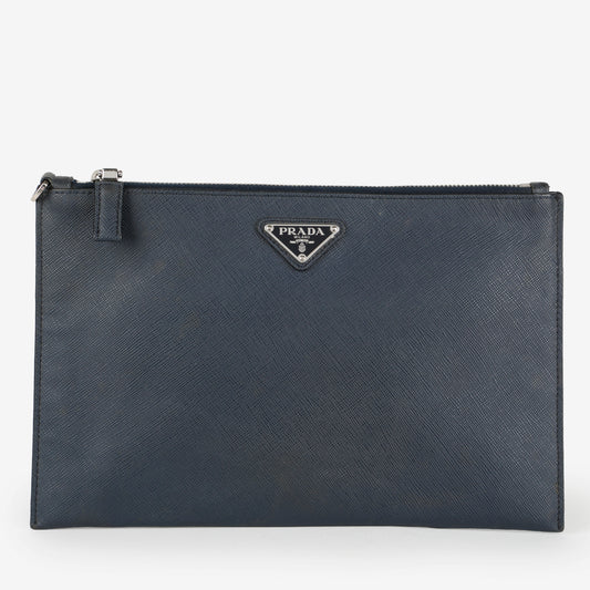 Saffiano Zipped Pouch, Navy (missing wristlet)