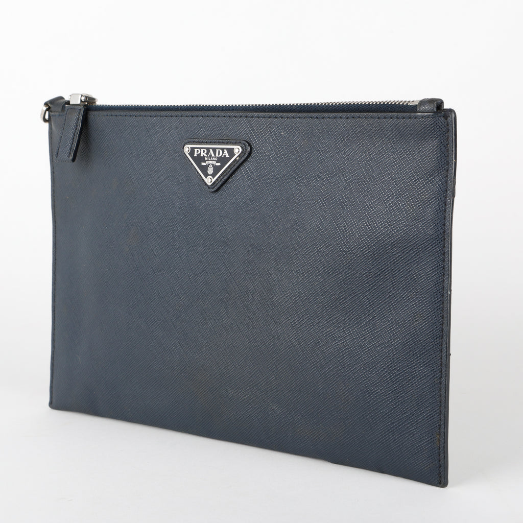 Saffiano Zipped Pouch, Navy (missing wristlet)