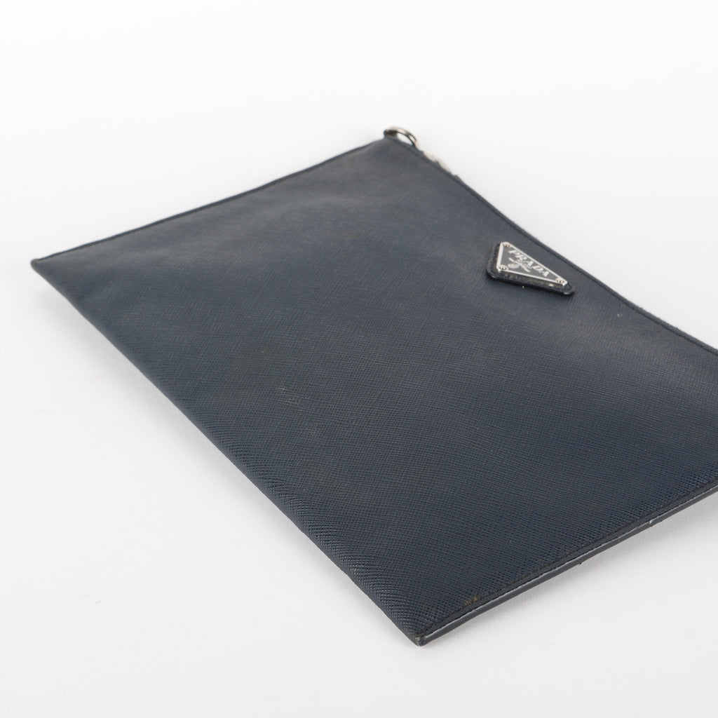 Saffiano Zipped Pouch, Navy (missing wristlet)