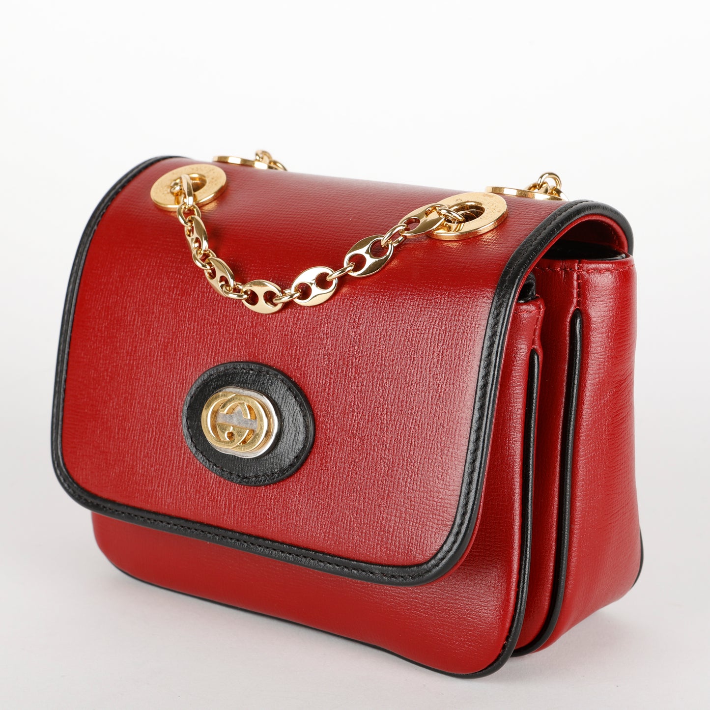 Small Marina Chain Flap Bag, Burgundy/Black