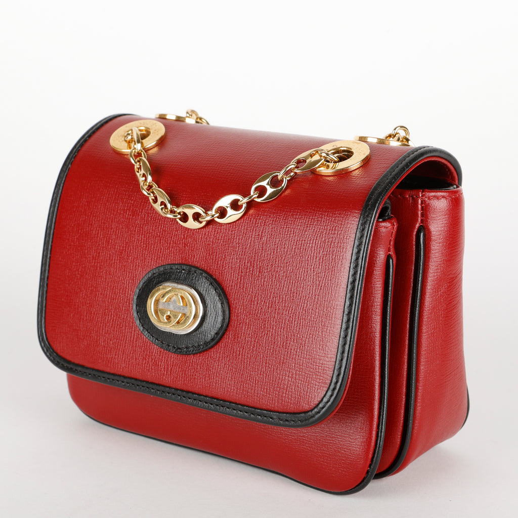 Small Marina Chain Flap Bag, Burgundy/Black