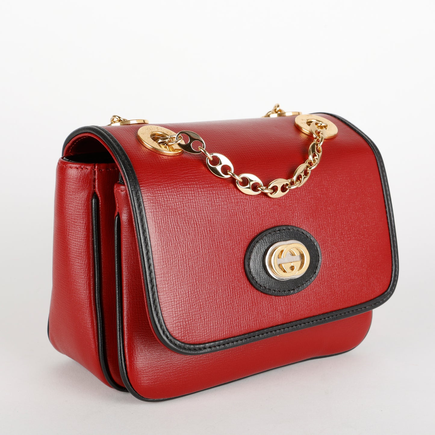 Small Marina Chain Flap Bag, Burgundy/Black