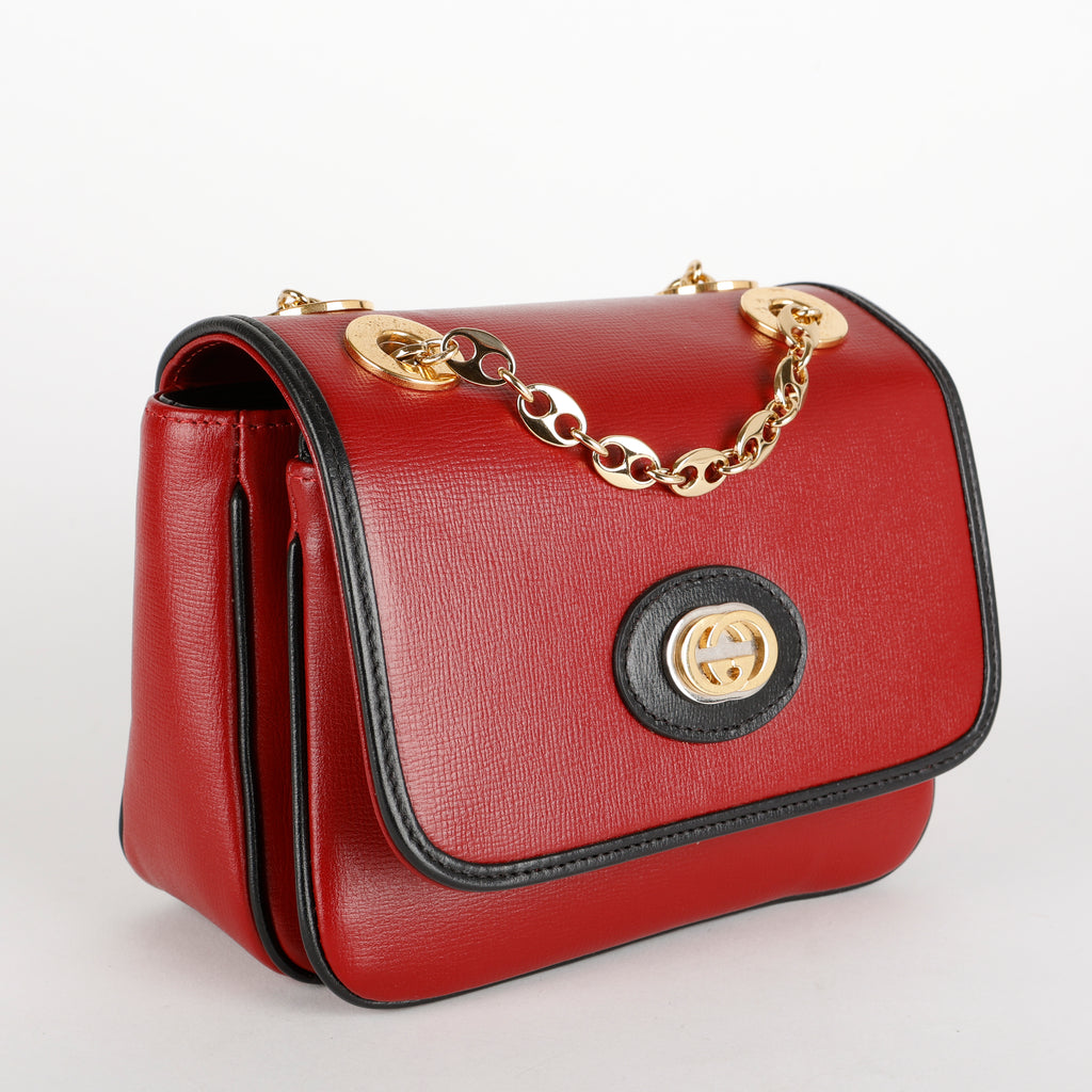 Small Marina Chain Flap Bag, Burgundy/Black