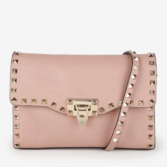 Medium Rockstud Flap Crossbody, Dusty Pink