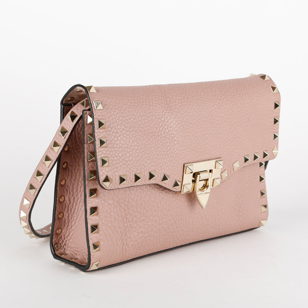 Medium Rockstud Flap Crossbody, Dusty Pink