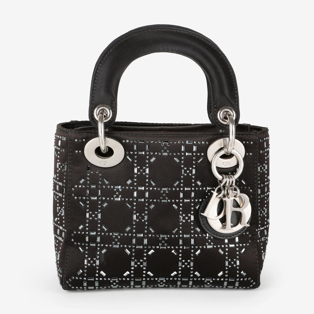 Mini Lady Dior, Black Satin Crystals