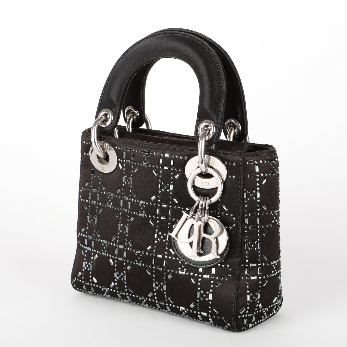 Mini Lady Dior, Black Satin Crystals