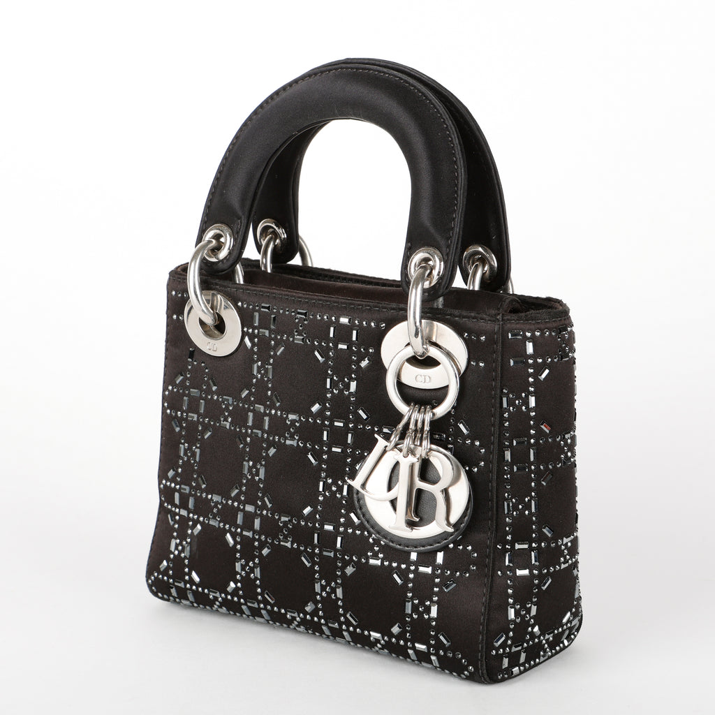 Mini Lady Dior, Black Satin Crystals