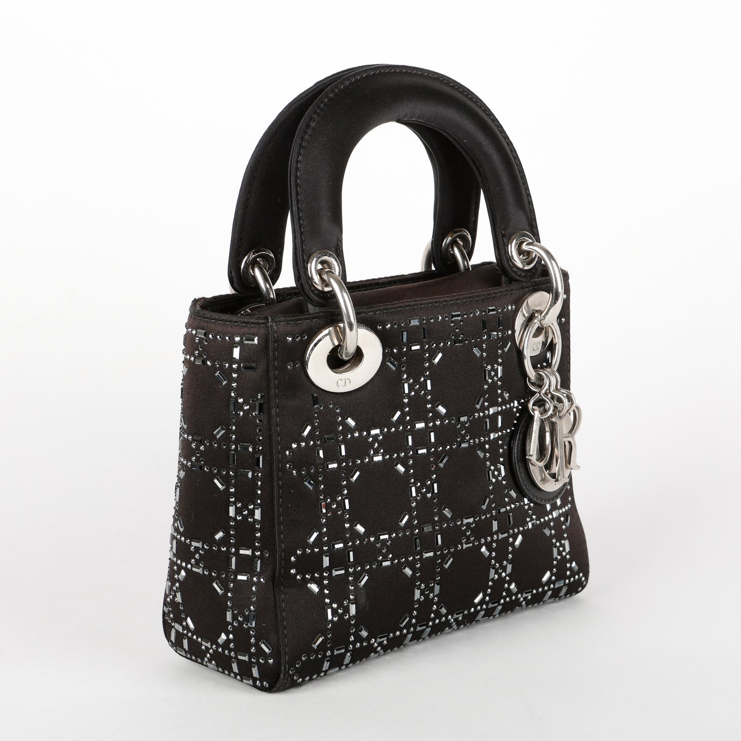Mini Lady Dior, Black Satin Crystals
